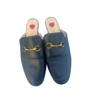 Horsebit Leather Mules Womens 9 Black Good Heart Insole Slip On Loafers